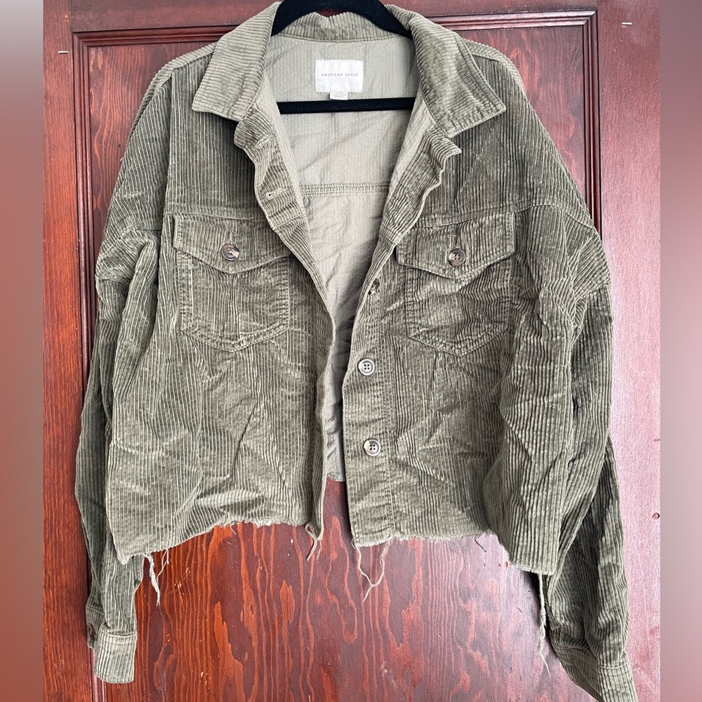 American Eagle Outfitters Olive Green Corduroy Crop Jacket